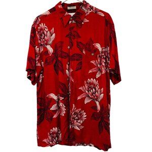 Ron Chereskin Mens Red Floral Hawaiian Shirt‎ Short Sleeve Button Down Size XL